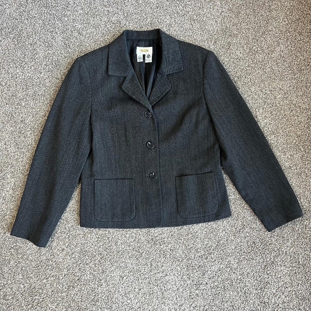 Talbots 100% Wool‎ Dark Gray 3 Button Blazer Jacket, Size 8